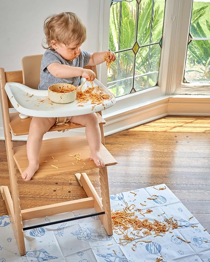 Food Catcher Splat Mat for Underneath Highchair | Premium Durable Material | Biodegradable | Disposable (30 Count)| Compatible with All Highchairs | Baby Food Mess Catcher- (Blue Out of This World)