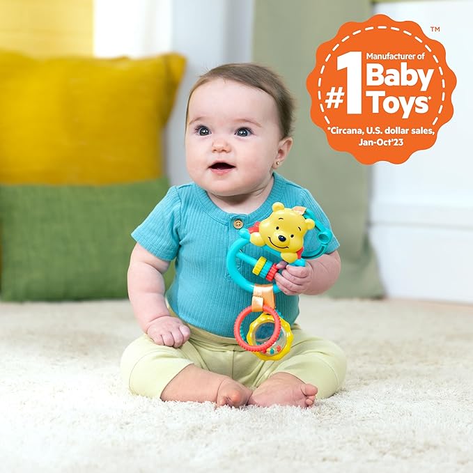 Bright Starts Disney Baby Winnie The Pooh Busy Bear Activity Toy, Unisex Stroller Toy, Newborns & Up