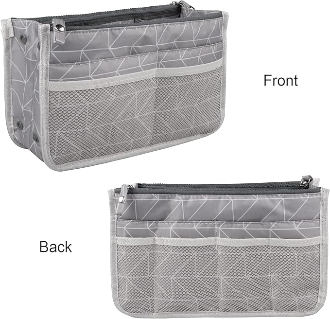 Vercord Updated Purse Handbag Organizer Insert Liner Bag in Bag 13 Pockets Lighr Grey Large