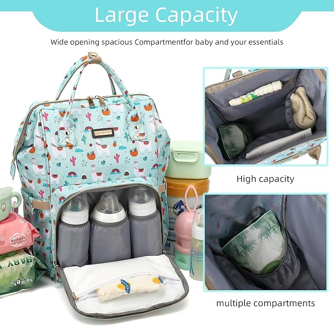 GAIVP Diaper Bag Backpack, Diaper Bags for Baby Girls Boys, Baby Bags for Moms Dads, Nappy Changing Bag with Insulated Pockets,Multi-functional Waterproof Backpack with Stroller straps-Green