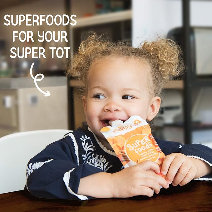 HAPPYTOT Organics Stage 4 Baby Food Pouches, Gluten Free, Vegan Snack, SuperFoods Fruit & Veggie Puree & Chia Variety Pack, 4.22 Ounce (Pack of 16), Amazon Exclusive