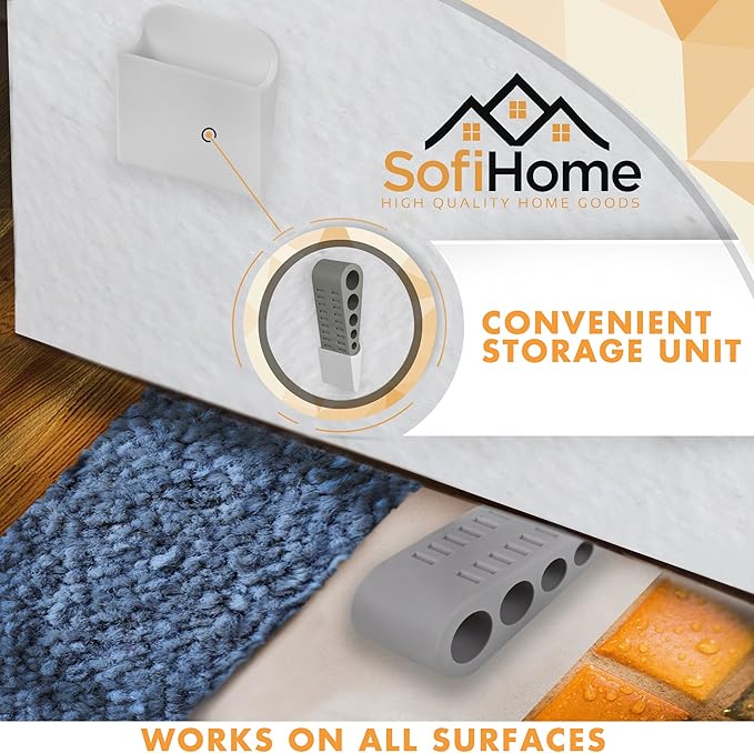 Door Stopper 6 Pack [1.3" high] - Bonus Holders - SofiHome Premium Heavy Duty Door Stop Rubber Wedge with Decorative Holder - Ideal for Large & Small Door Gaps - The Improved (6, Gray)