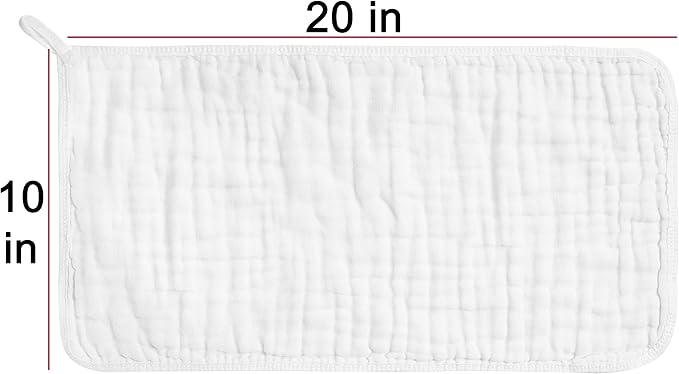 CottCare Muslin Burp Cloths for Baby 100% Cotton Large 20''X10'' 6 Layers Thicken Super Soft and Absorbent (6 Pack,White)