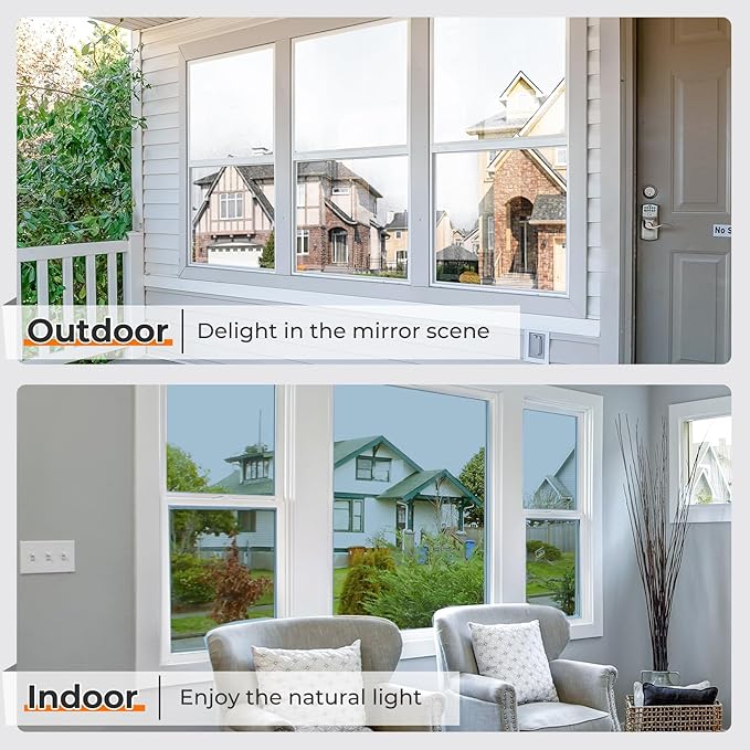 DOWELL Window Privacy Film, One Way Window Tint for Home, Static Cling Anti UV Sun Blocking Reflective Mirror Film, Heat Control See Out Not in Glass Tinting, Silver, 29.5" x 157.4"