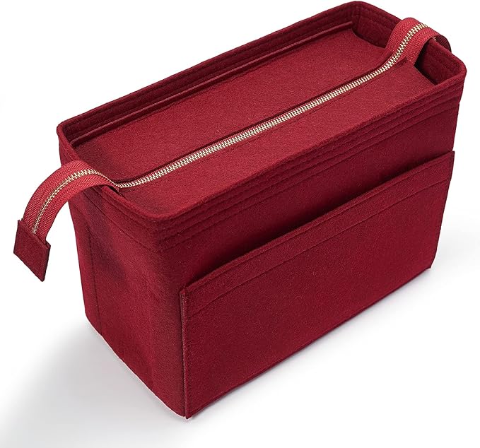 Vercord Felt Zipper Handbag Tote Purse Duffel Backpack Organizer Insert Burgundy Medium