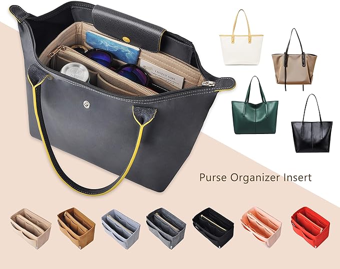 Vercord Felt Organizer Insert for Purse Handbag Tote Bag in Bag Inside Shaper Divider Neo Beige Small
