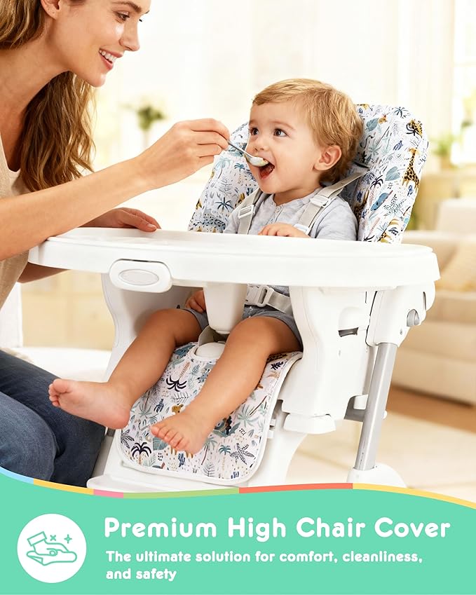 Baby High Chair Cover 2-in-1 Reversible, Includes 5-Point Harness Strap, Waterproof & Soft Dual-Side High Chair Pad Cushion, Machine Washable, Extra Thick Highchair Protector - Green