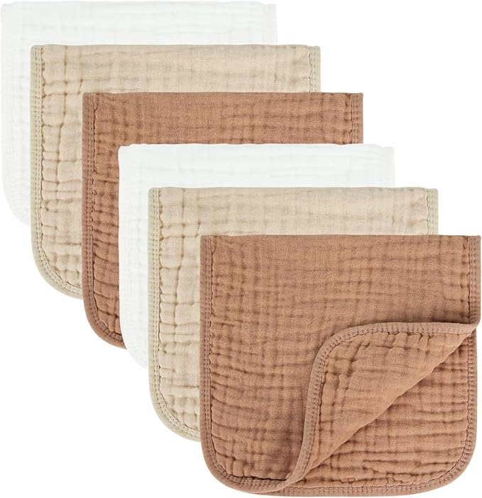 MIGIOL Baby Burp Cloth 100% Cotton Newborn Cotton Muslin Burp Cloth 10x20 inches (White & Coffee 6 Pieces)