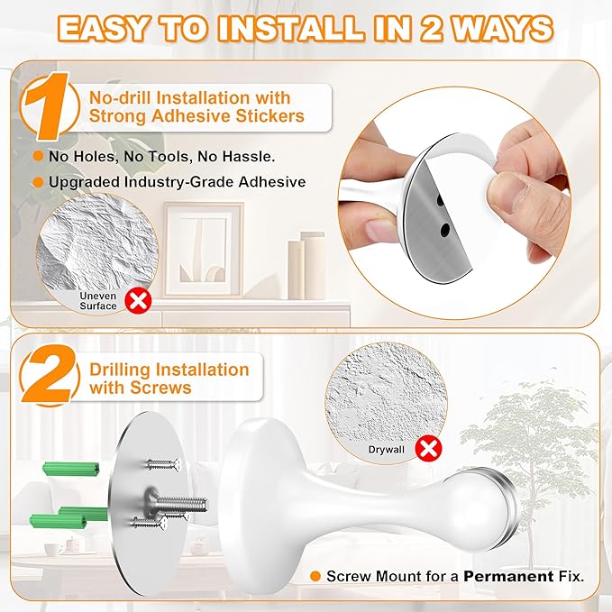 Crosize Magnetic Door Stoppers 1 Pack, Stainless Steel Door Stops for Wall and Floor Mounting, Door Holder Keep Door Open, No Drilling Door Stop with Adhesive Tapes, White