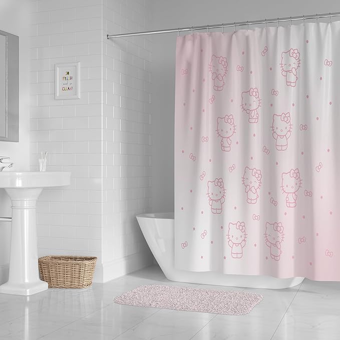 Jay Franco Shower Curtains Sanrio Hello Kitty Shower Curtain - Pink Ombre Stars Kawaii Bathroom Décor - 70 x 72 Inch Washable Fabric Curtain