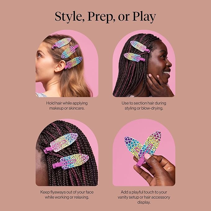 Lisa Frank x Kitsch XL Creaseless Hair Clips for Women - No Crease, No Bend Hair Clips for Styling, Makeup Application, or Face Wash | Recycled Acrylic - Rainbow Leopard | Gifts for Women, 2pcs