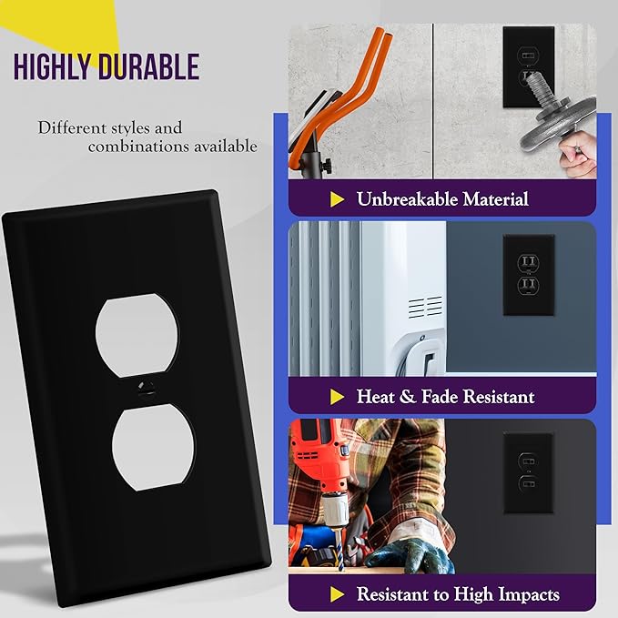 ENERLITES Jumbo Duplex Receptacle Outlet Wall Plate, Large Electrical Outlet Covers, Over-Size 1-Gang 5.5" x 3.5", Polycarbonate Thermoplastic, 8821O-BK-5PCS, Black (5 Pack)