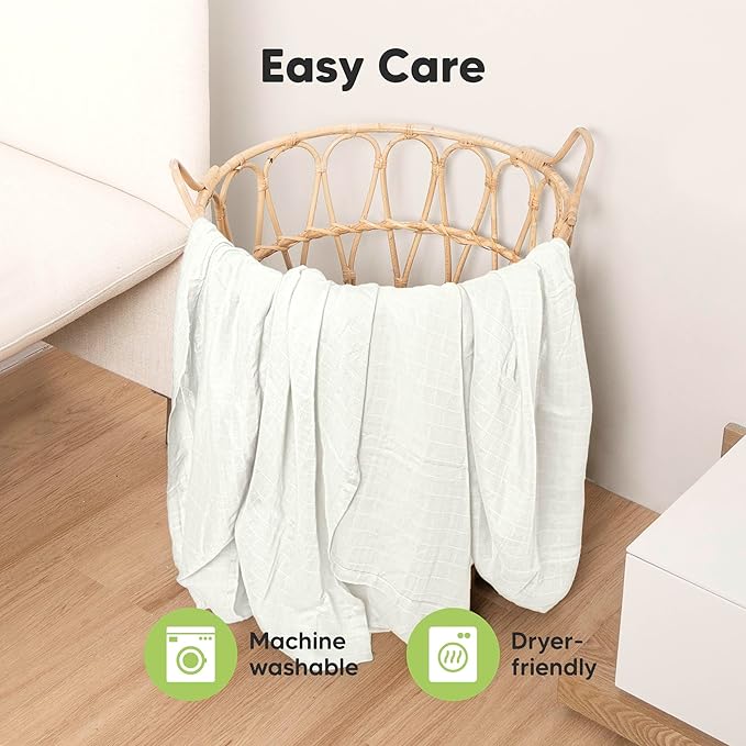 4-Pack Muslin Swaddle Blankets for Boys, Girls - Organic Baby Swaddles for Newborns, Soft & Breathable Receiving Baby Blankets for Girl, Boy, Neutral, Newborn Essentials Gift (Soft White)