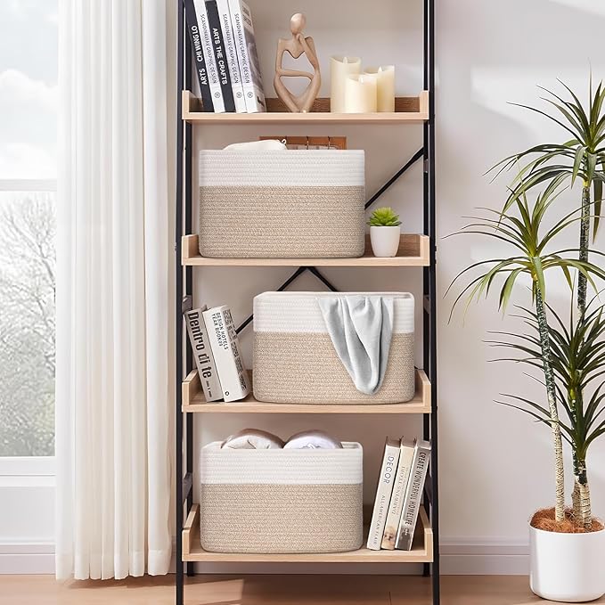 Degeyoyo Woven Storage Baskets, Baskets for Organizing, 3 Pack Woven Basket for Storage, Storage Baskets for Shelf, Towel, Toy, Book, Closet, Baby 15"×10"×9"