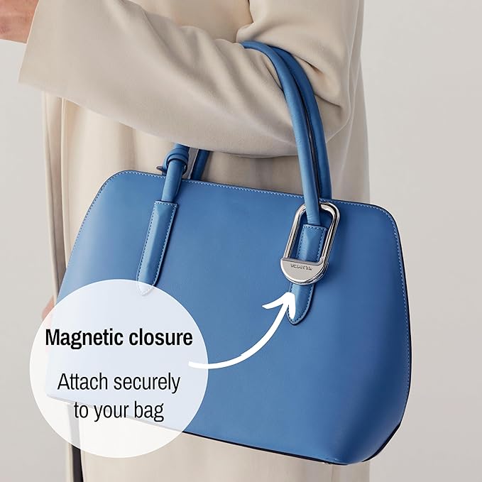 KLIPSTA FLIP Bag Hook - Newly Redesigned. Portable Purse Hanger for Table with Magnetic Closure - Now Holds up to 50 lbs. (Silver)