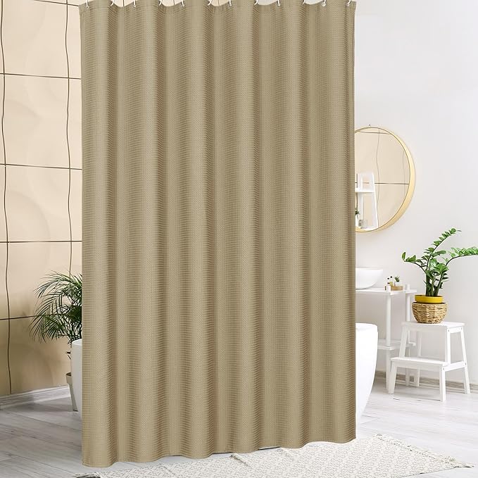 MitoVilla Tan Waffle Shower Curtain 72 x 78, Fabric Farmhouse Long Shower Curtain Set, Modern Cloth Shower Curtain for Bathroom Decor, Luxury Hotel Shower Curtains 78 inch Long, Taupe