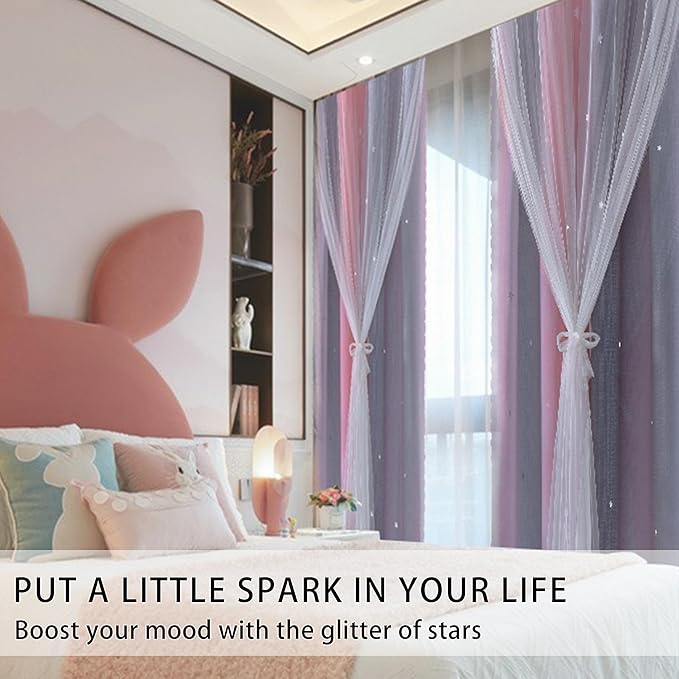 XiDi Ombre Gray and Pink Blackout Curtains for Girls Bedroom 72 Inch Length 2 Panels,Grommet Window Drapes for Kids Room Decro Pink Grey