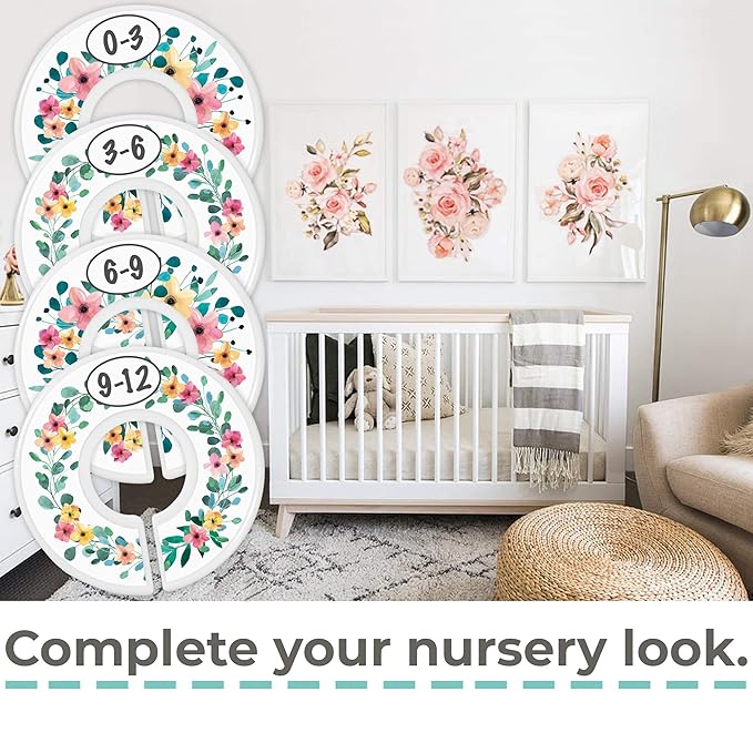 Baby Closet Size Dividers - Rustic Floral Nursery Closet Dividers for Baby Clothes - Dividers by Month for Baby Girl Nursery Decor - Flower Baby Closet Dividers for Clothing Racks - [Rustic Floral]