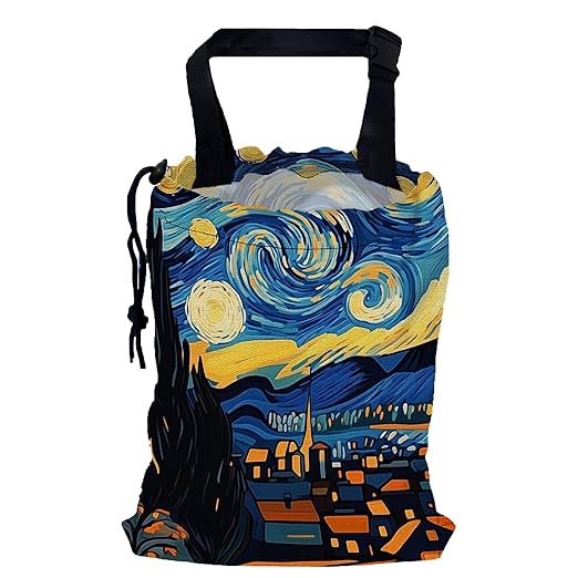 Vintage Starry Sky Car Trash Bag,Night Town Hanging Drawstring Car Garbage Bag,Canvas Car Back Seat Organizer with Adjustable Buckle for Men and Women