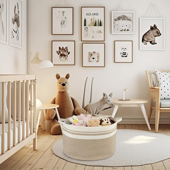 XUANGUO Large Cotton Rope Basket Blankets Basket Living Room 22"x14" Toy Baskets for Kids Rope Storage Basket for Nursery Woven Laundry Baskets for Clothes Towels Baby Toy Storage round white brown