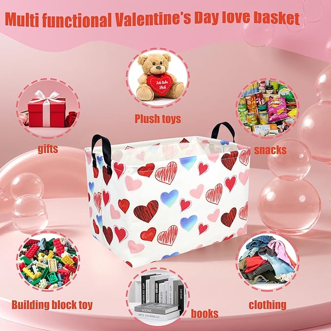 ASKETAM Valentine's Day Basket Gift for Empty Cute Heart Large Storage Bin for Kid and Baby Room Décor (Beauty Love)