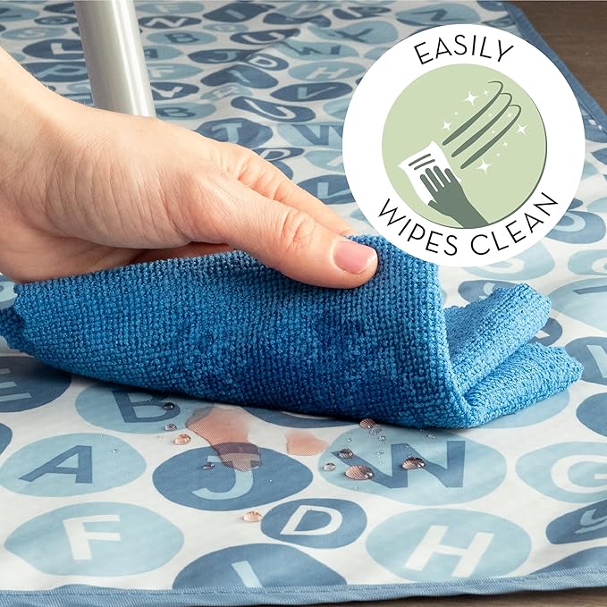 S&T INC. Baby Splat Mat for Under High Chair, Water Resistant Floor Mat, 42 Inches by 42 Inches, Blue Alphabet