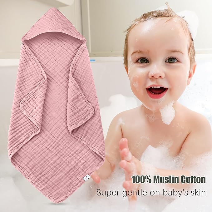 Spotted Play 2 Pack Hooded Baby Towels - 100% Muslin Cotton for Newborns, Infants, Toddlers - Large 32x32 Inch Size - Highly Absorbent and Essential for Newborn Care, Light Sakura
