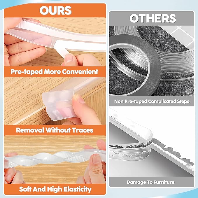Loiion Edge Protector, 100% Silicone, Soft Corner Protectors for Kids, Pre-Tape Adhesive, Baby Proofing for Furniture, Cabinet Bumper (16.4ft, Clear)