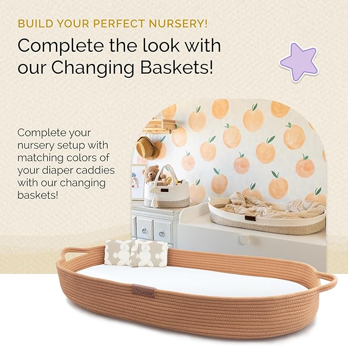 Yunioo Baby Diaper Caddy Organizer, Portable Nursery Storage Basket with Sturdy Handle Diaper Caddy Basket, Car Caddy for Diapers and Baby Wipes, Newborn Essentials