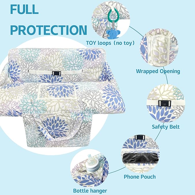 Shopping Cart Cover for Baby,2-in-1 High Chair Cover Soft,Portable,and Machine Washable,Comfortable Cotton Seat Pad with Safety Harness and Portable Cloth Bag,Fits All Supermarkets and Restaurants