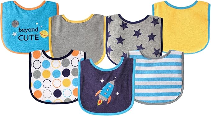 Luvable Friends Baby Cotton Terry Drooler Bibs with PEVA Back, Transportation, One Size