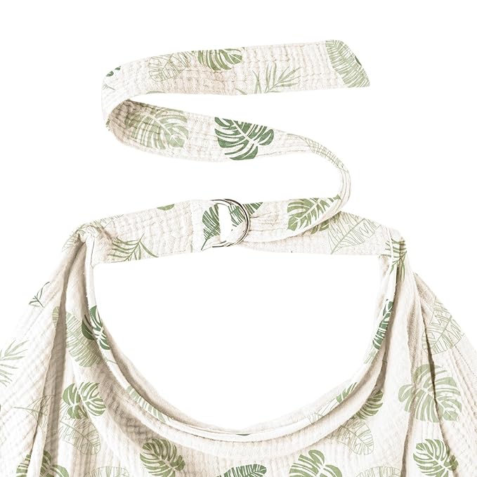 Konssy Muslin Nursing Cover for Baby Breastfeeding, Breathable 100% Cotton Breastfeeding Cover with Rigid Hoop for Mother Nursing Apron, Multi-use Carseat Canopy (Palm Paradise)