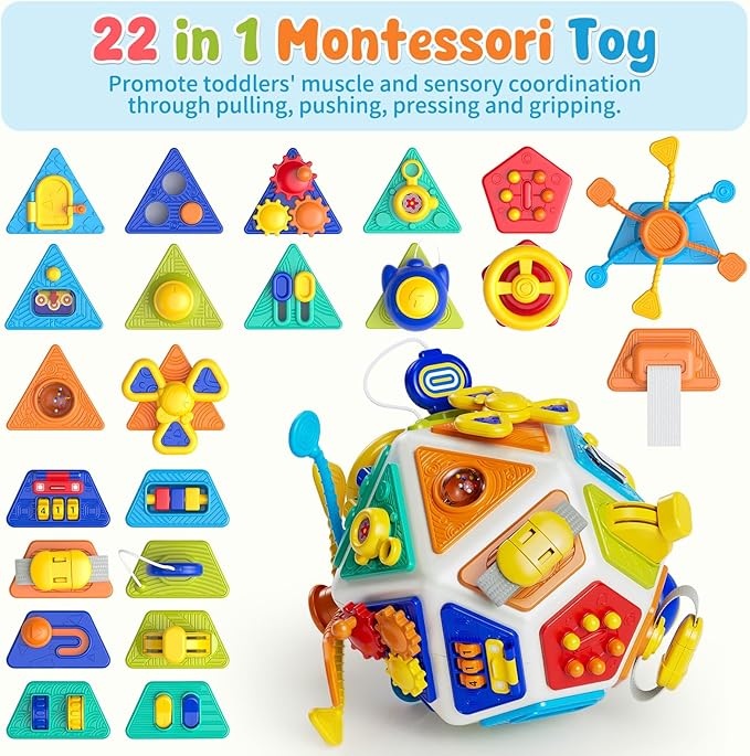 22-in-1 Baby Busy Board Activity Cube Toys, Montessori Toy for 1 Year Old Toddlers, Educational Learning Sensory Travel Toys for Infant 6-12 12-18 Months, 1st Baby Valentines Day Gifts for Boys Girls