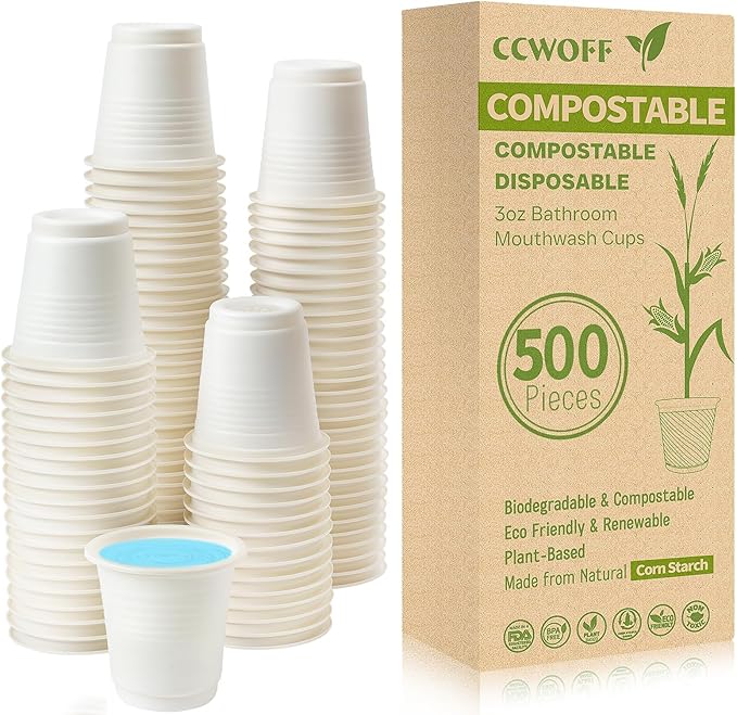500P 3OZ Bathroom Cups for Bathroom Eco Friendly Biodegradable Compostable Cup Mini Small Disposable Mouthwash Cups for Bath Rinse for Drinking Washing Taster Cup