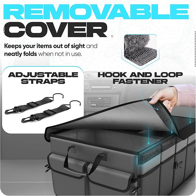 FORTEM Trunk Organizer For SUV Car Trunk Organizer, Foldable Storage, Car Accessories for Women Men, Collapsible Bag, Perfect Christmas Gifts, 600D Oxford, Non Slip Bottom, Straps, Soft Cover (65L)