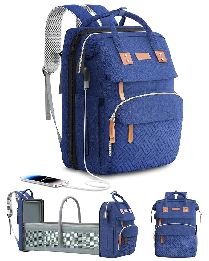 ISMGN Diaper Bag Backpack, Large Diaper Bag, Multifunctional Diaper Bag, Baby Bag, Navy Blue