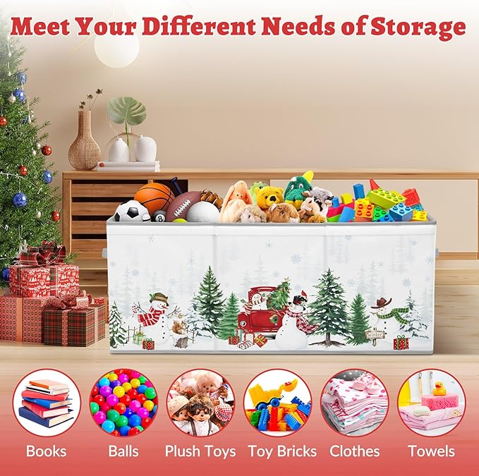 decalsweet Kids Toy Box Storage Chest Collapsible Storage Bin with Lids Handles for Boys Girls Toddler, Large Christmas Kids Toy Organizer Box for Kidsroom Bedroom Playroom Nursery,37.7"x12.5"x15.7"