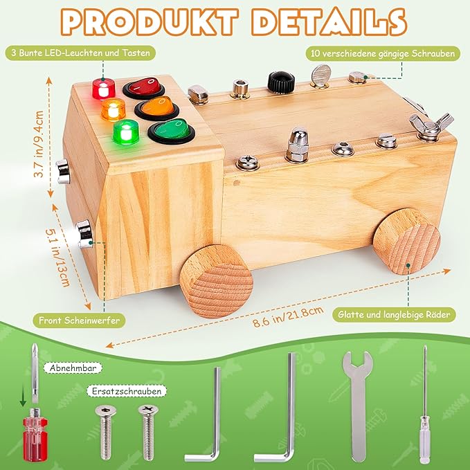 OAKJAR Montessori Schraubendreher Brett, Montessori Busy Board Spielzeug ab 2-6 Jahr, Montessori Activity Board Holzspielzeug Motorikspielzeug Lernspielzeug für Babys Kleinkinder Jungen Mädchen