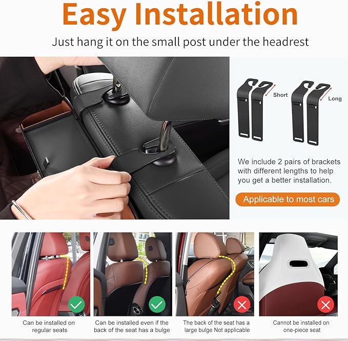 Sancaral Car Rear Backseat Extra Multifunctional Drink Cup Holder Organizers With Tissue Storage Box Organizer & Hooks For Car Seat Back. Black