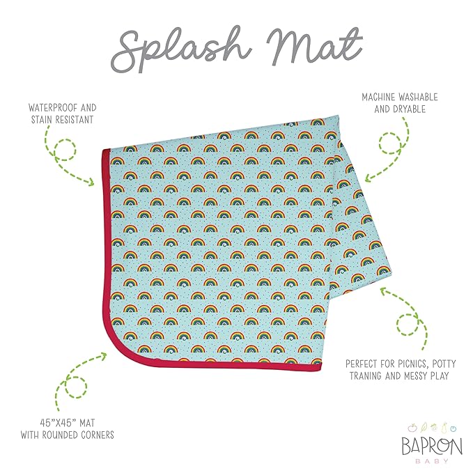 BapronBaby Eric Carle Rainbow Caterpillar Splash Mat - Waterproof Catch-All for Under High Chairs, Floors, Tables, Playtime or Arts & Crafts - Machine Washable - 45" x 45”