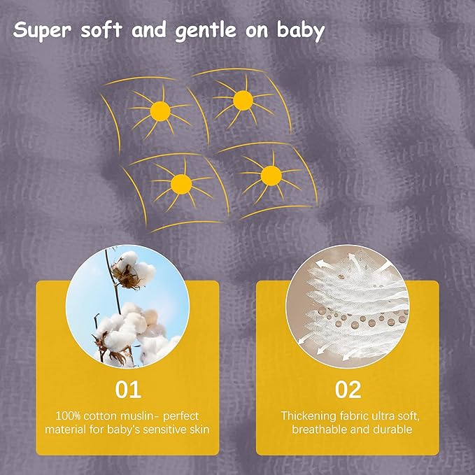 Lovely Care 12 Pack Muslin Burp Cloths 100% Cotton Muslin Cloths Large 20''x10'' Extra Soft and Absorbent Baby Burping Cloth - Grey