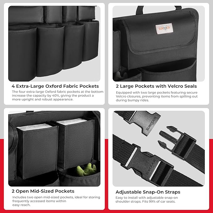 SURDOCA Car Trunk Organizer, LARGE CAPACITY(43 x 19 in) Car Organizers and Storage with 8 Pockets, Upgraded Trunk Storage for Car, SUV, Truck, MPV