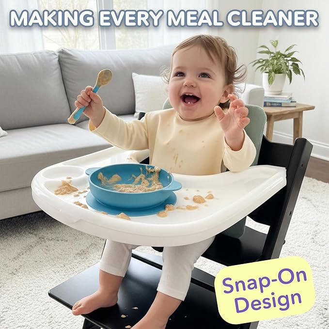 Tray Cover for Stokke Tripp Trapp High Chair – Clear | Easy-Clean Glossy Surface with Suction Plate Lock | Perfect Snap-On Fit Protects Original Tray | Dishwasher Safe