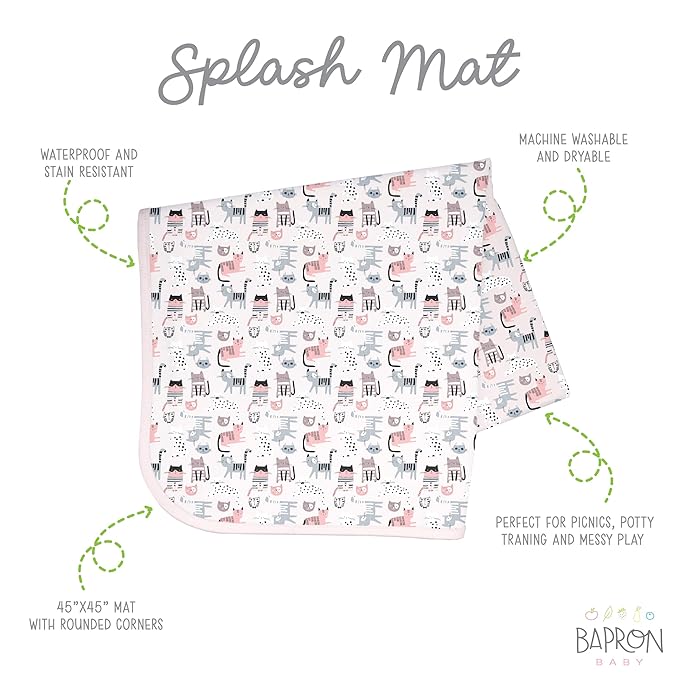 BapronBaby Kitty Splash Mat - Waterproof Catch-All for Under High Chairs, Floors, Tables, Playtime or Arts & Crafts - Machine Washable - 45" x 45”