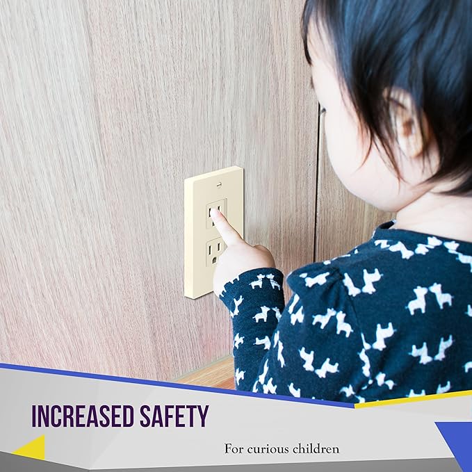 ENERLITES Child Proof Outlet Cover, Self-Closing, Fits Both Duplex and Decorator Outlet, Safety Design, Tamper-Resistant Socket Plug for Receptacle, Size 4.75" x 3.9", 8800-TR, Light Almond