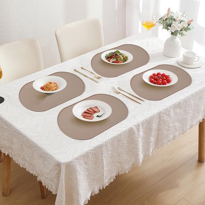 yuuzue Silicone Placemat Set of 4, Heat Resistant Placemats for Dinning Table, Reusable Portable Kids Baby Placemats, Waterproof Stain-Proof Toddler Food Mats, Easy to Clean Silicone Mat Oval Placemat