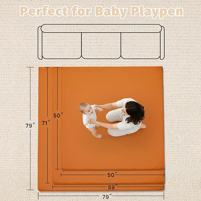Waterproof Baby Play Mat for Floor 1.3"Thick Memory Foam 50 * 50 Cushion Playpen Playmat Tummy Time Crawling Mat Nursery Rug Pad Mattress Create Soft & Safe Area for Infants,Toddler,Kid,Orange