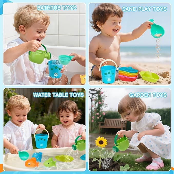 Baby Bath Toys for Kids Ages 1-3, 16PCS Mold Free Bath Toys for Toddlers 2-4 Bathtub Water Table Pool Sand Play Toys, Birthday & Festival Gifts for Babies and Toddlers
