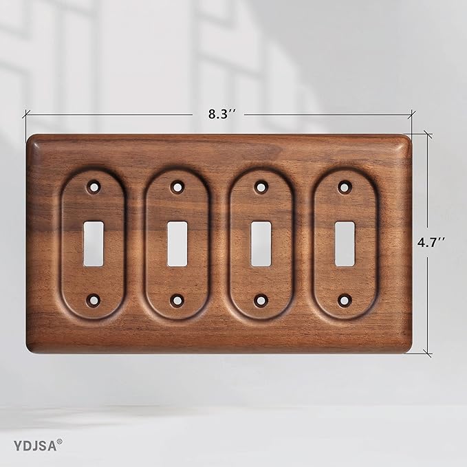 2-Pack Quad Toggle Light Switch Cover Plate, Handcrafted North American Walnut Wall Plate for Rustic and Stylish Homes