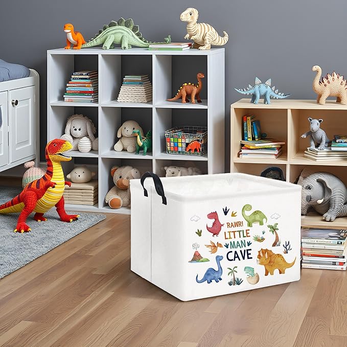 TIBAOLOVER Rectangular Kids Storage Basket Baby Storage Basket with Handles for Home Kitchen Boys and Girls Cute Toy Storage Bin Organizer Shelf Book Room Decor(Dinosaur)